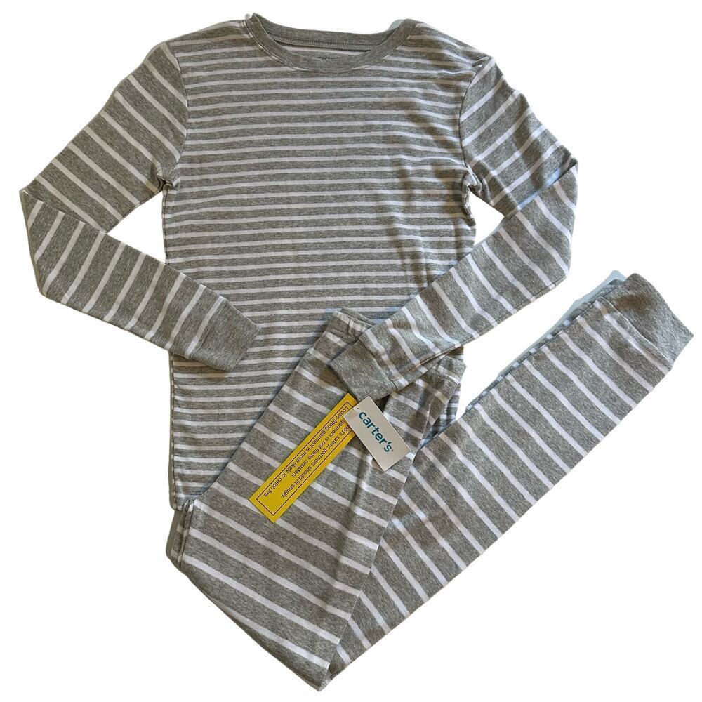 NWT Carter’s 2pc Gray Stripe Pajama Set Unisex Kids 14